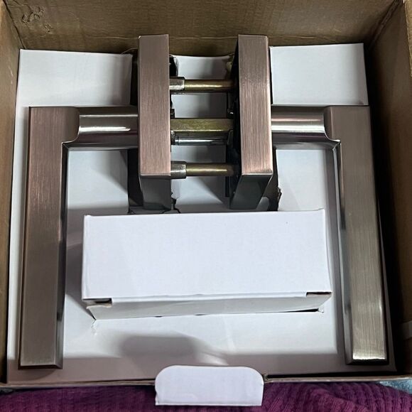 Modern Brushed Nickel Metal Interior Door Handles with Lock. Halifax Square. NIB - Picture 1 of 9